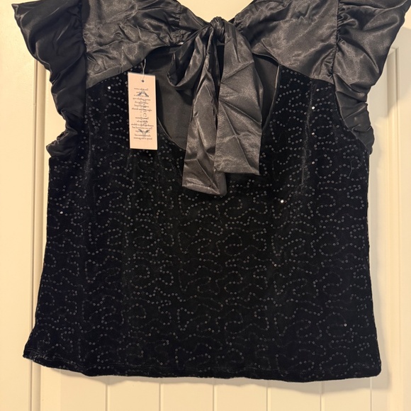 Nanette Lepore Women’s Short Sleeve Embroidered Sequin Black Velvet Top Size L - Picture 3 of 11